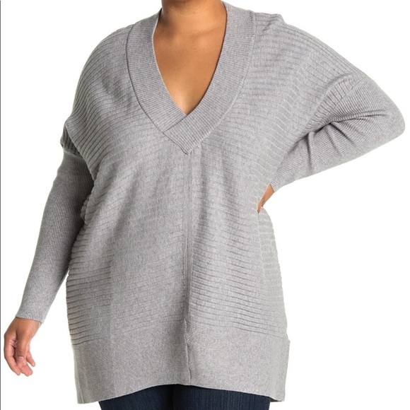 STITCHDROP GREY DOLMAN SLEEVE V-NECK SWEATER - Picture 1 of 3